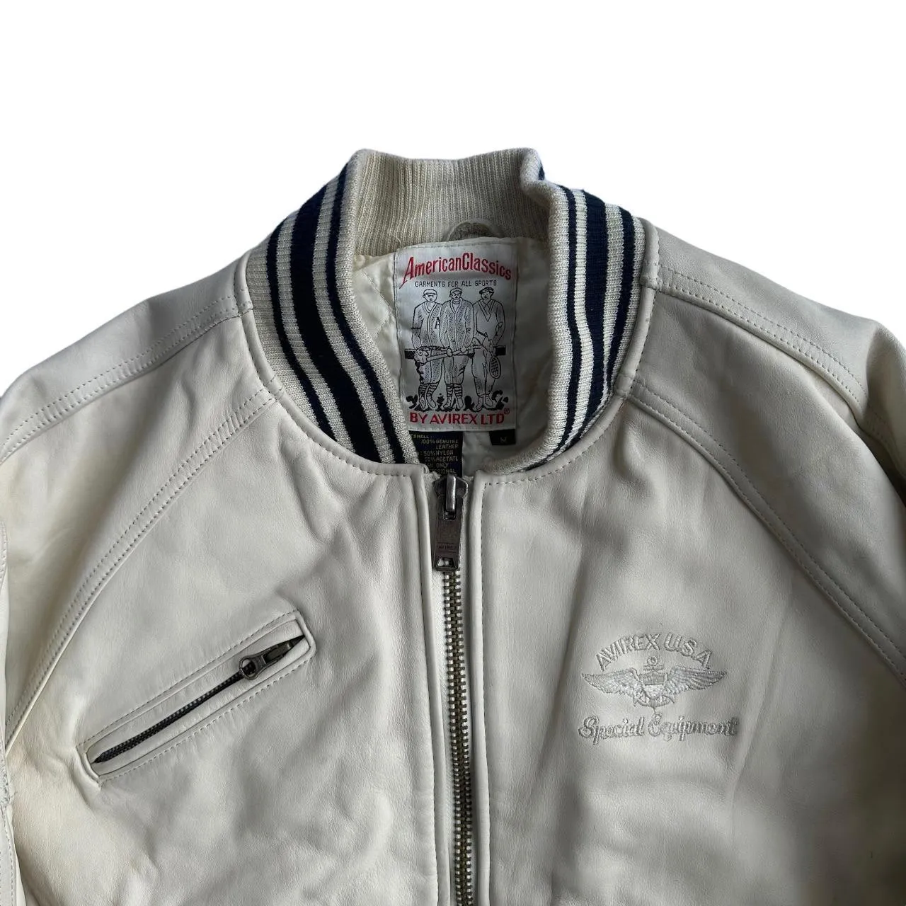 Avirex White leather Logo Bomber Jacket