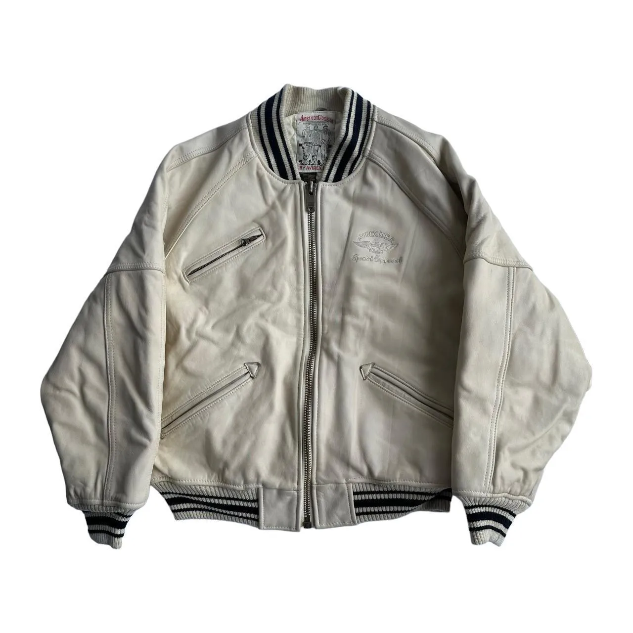 Avirex White leather Logo Bomber Jacket