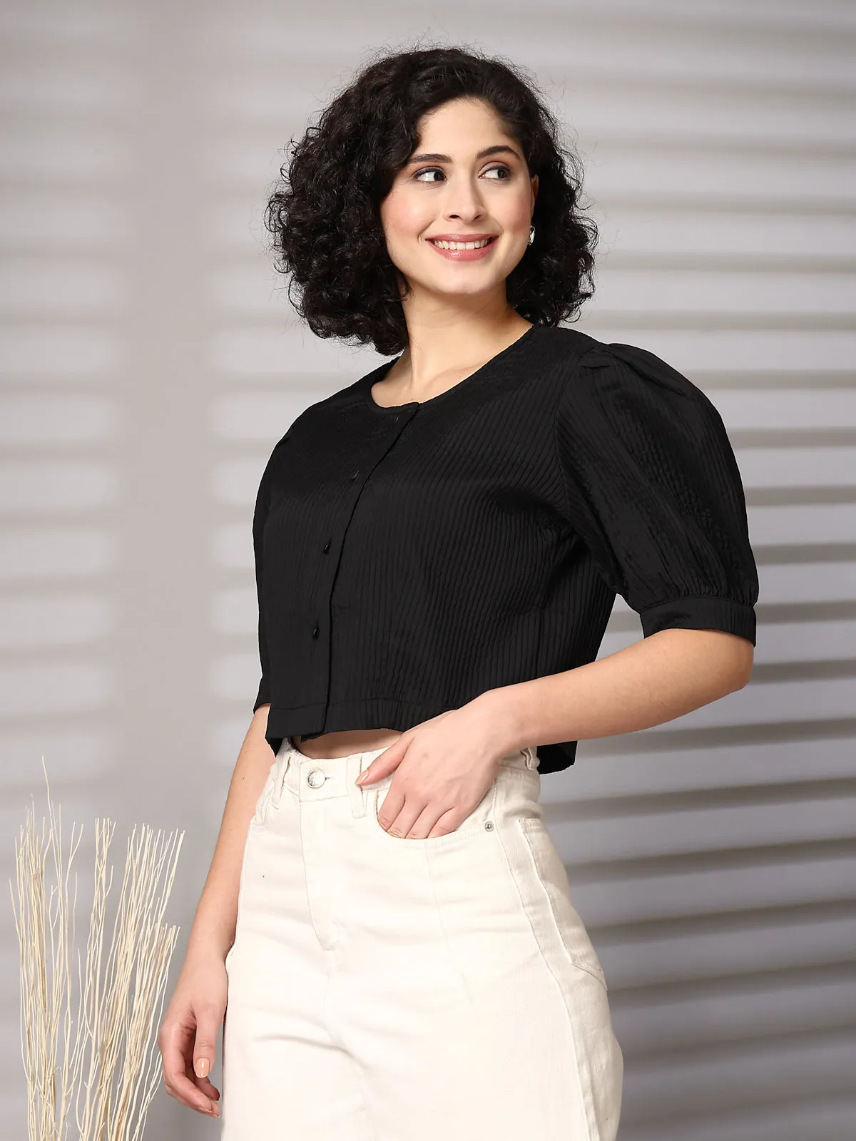Black collarless Shirt