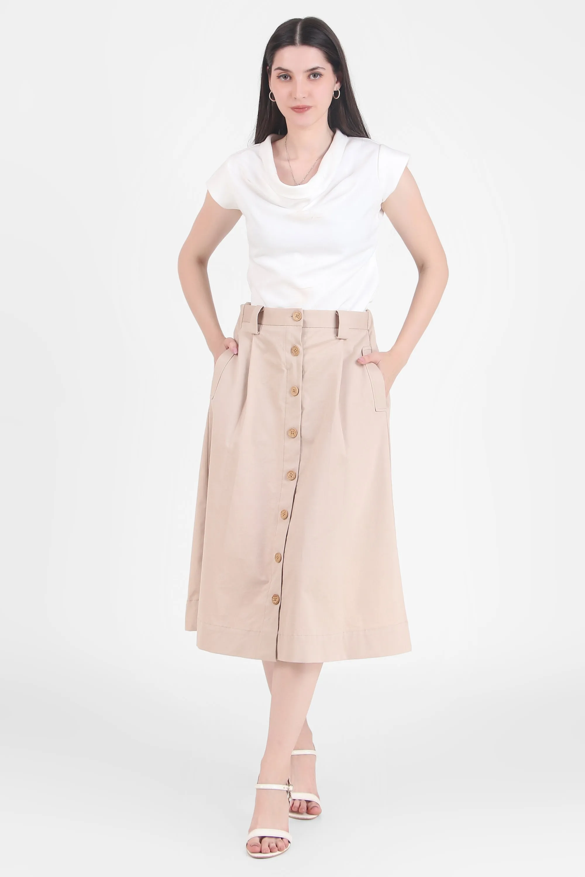 Button Down Skirt, Beige