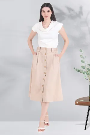 Button Down Skirt, Beige