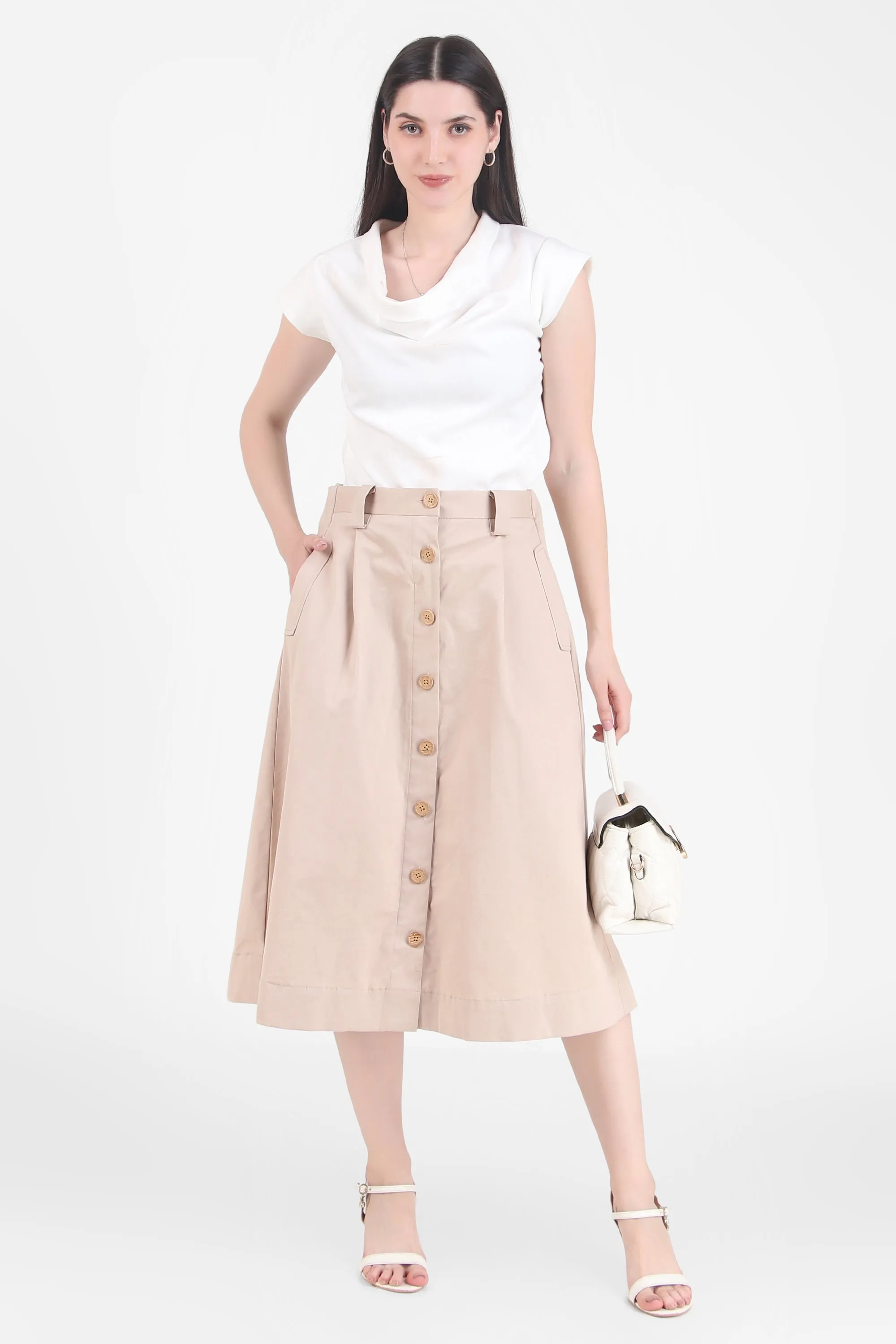 Button Down Skirt, Beige