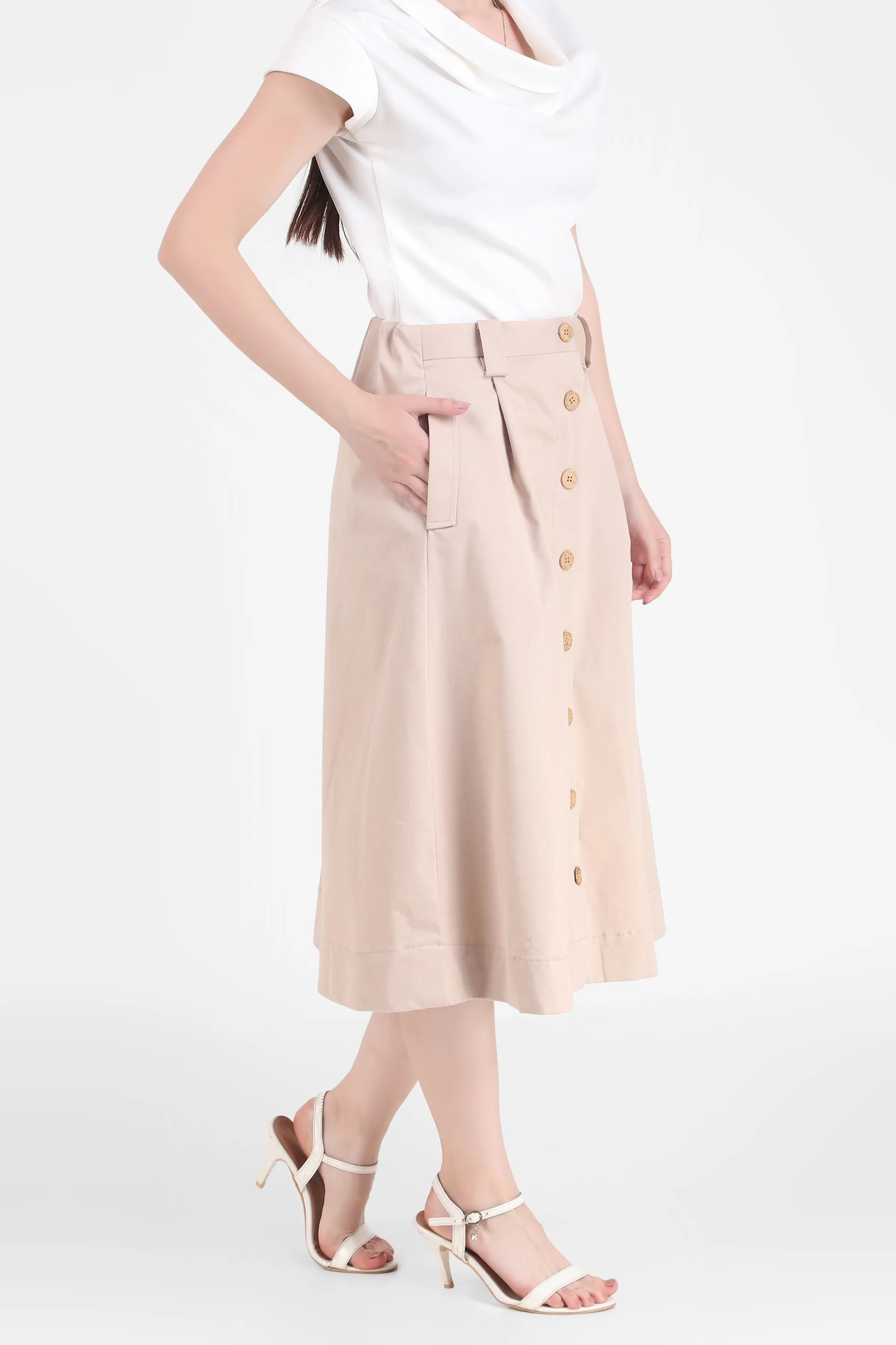 Button Down Skirt, Beige