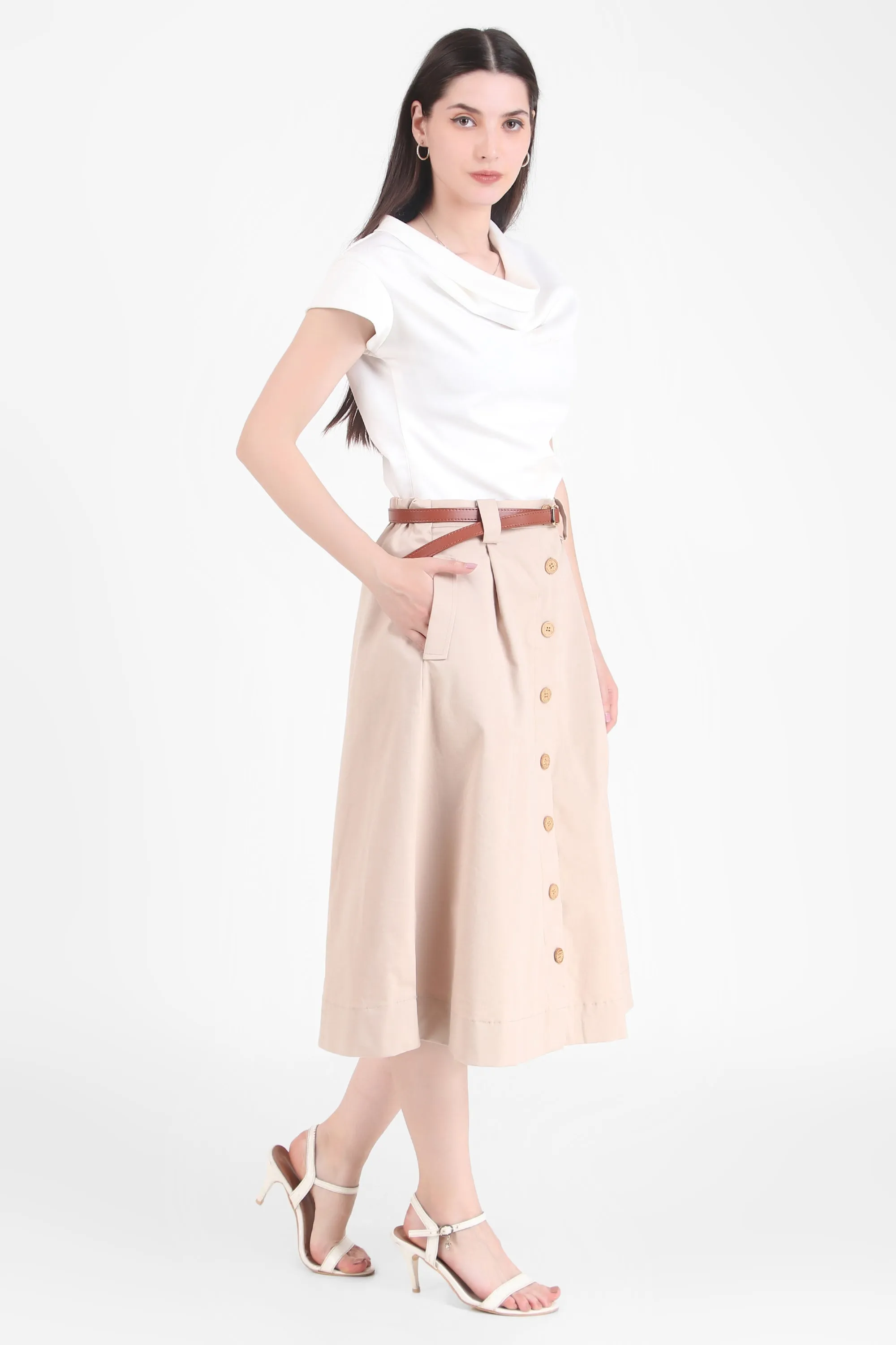 Button Down Skirt, Beige