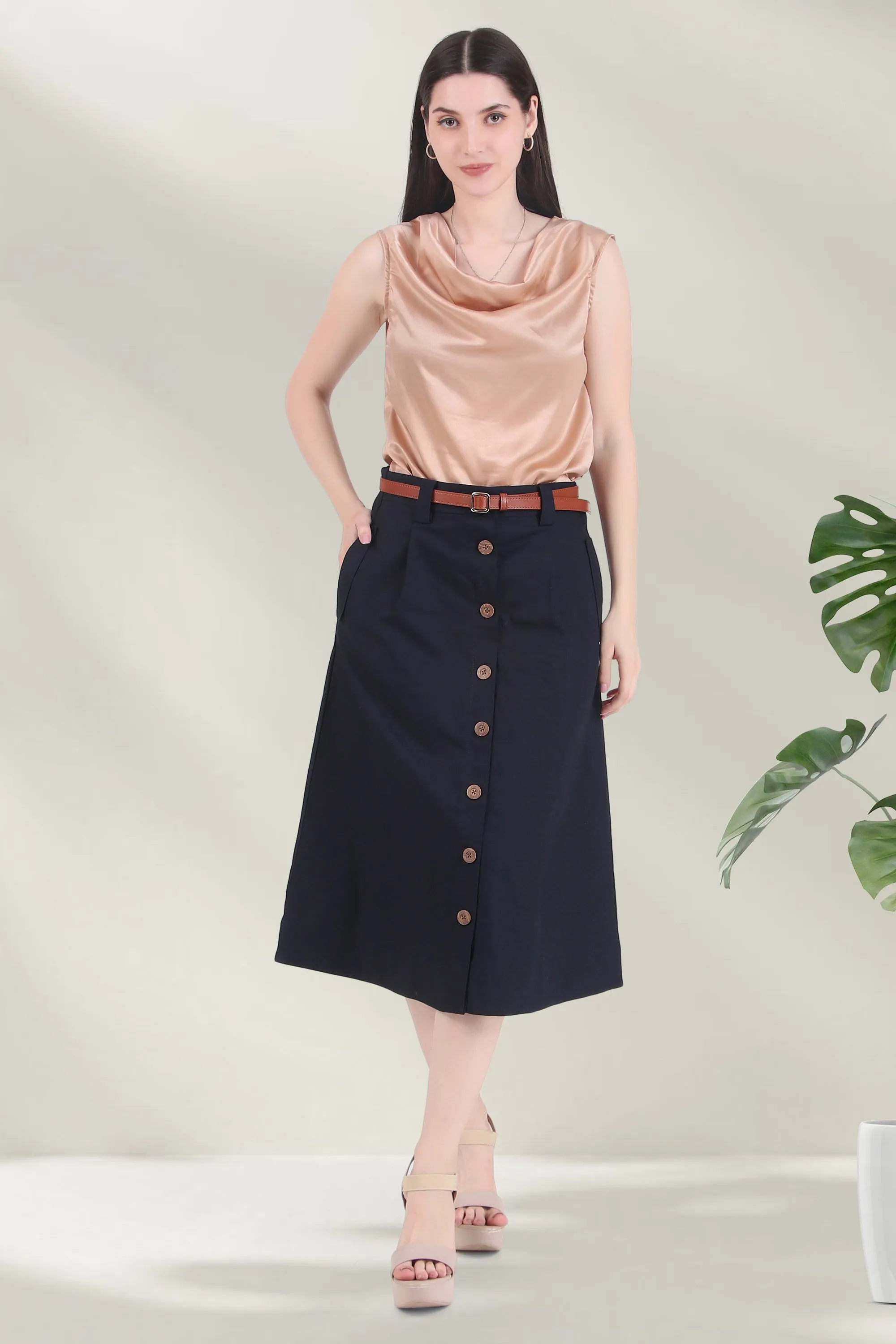Button Down Skirt, Blue