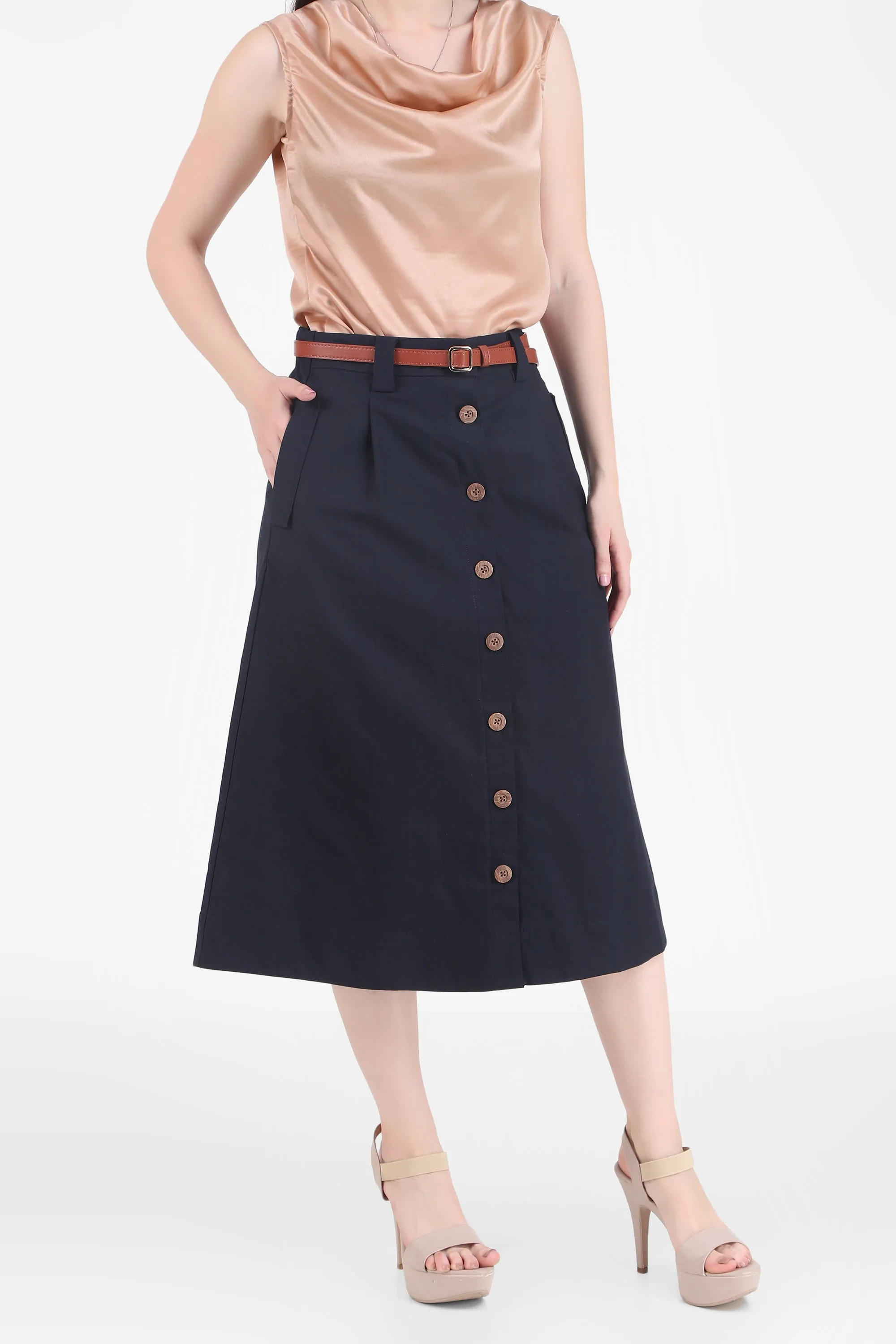 Button Down Skirt, Blue