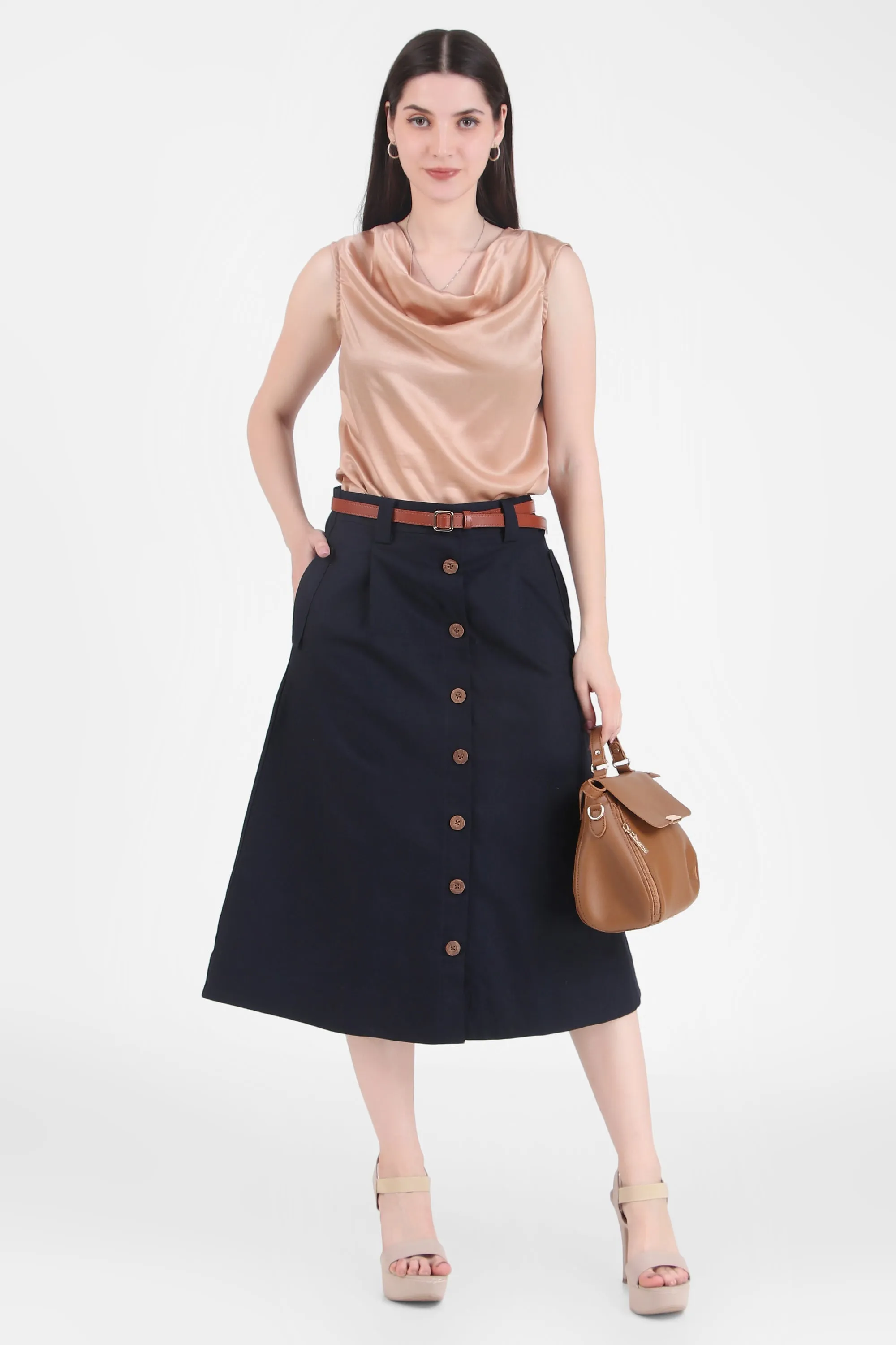 Button Down Skirt, Blue