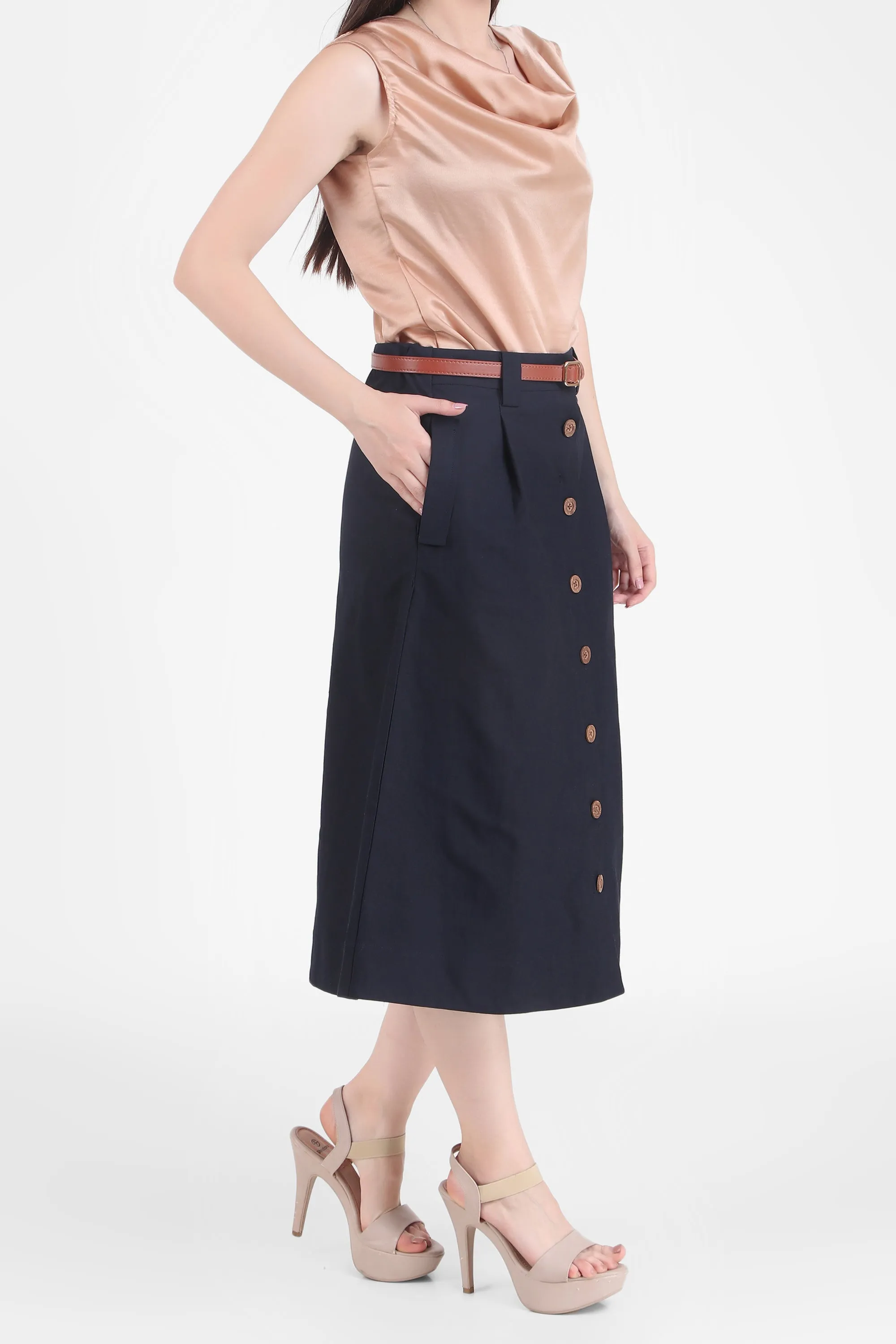Button Down Skirt, Blue