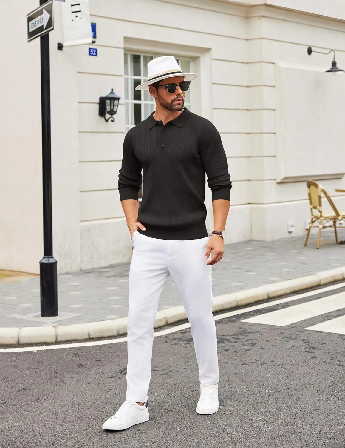 COOFANDY Mens Knit Polo Shirts Casual Long Sleeve Classic Polo Shirts Button Down Golf Shirts