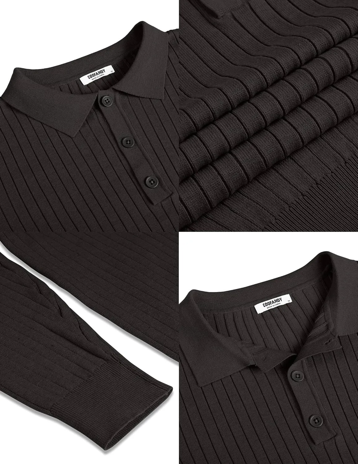 COOFANDY Mens Knit Polo Shirts Casual Long Sleeve Classic Polo Shirts Button Down Golf Shirts