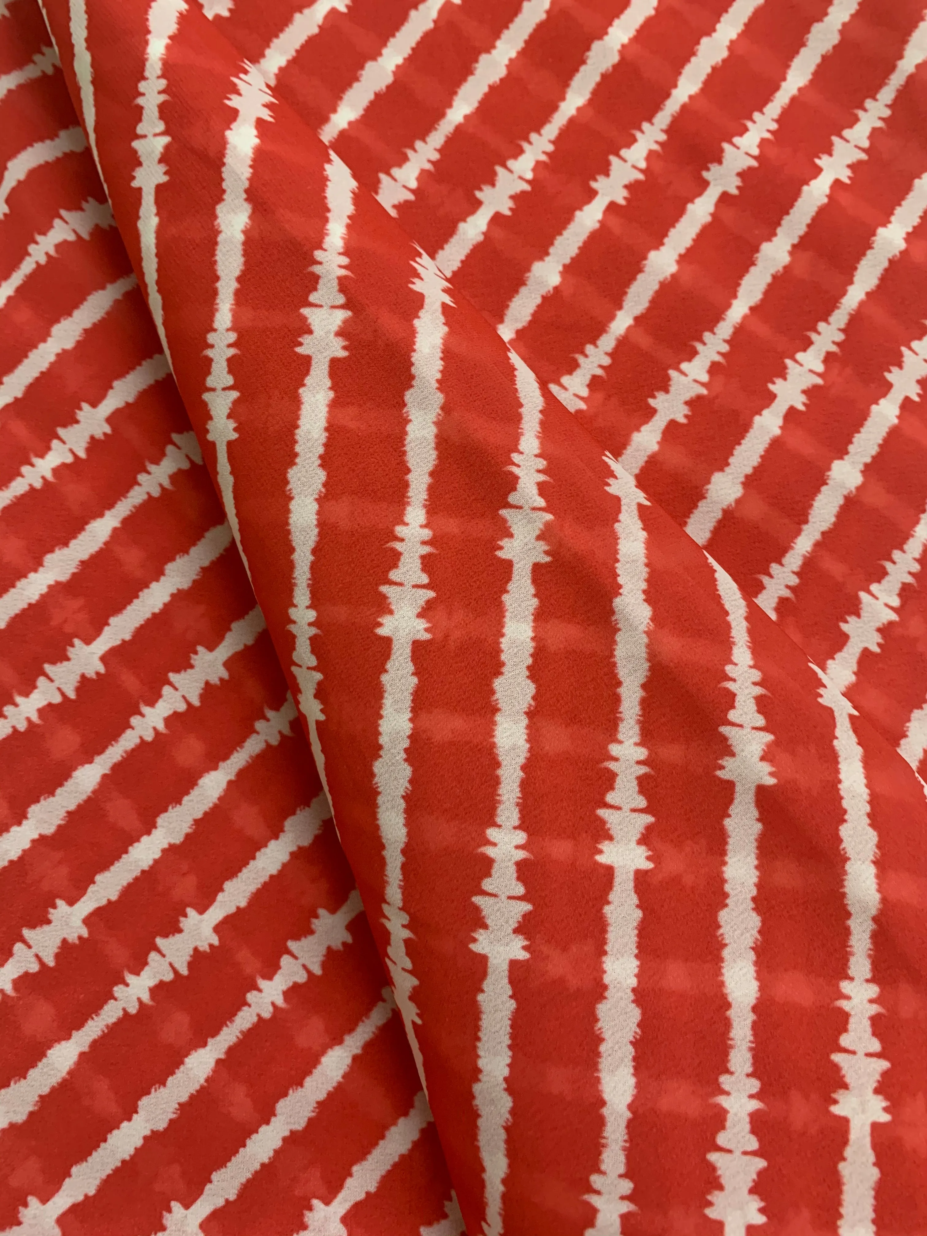 Digital leheriya printed red georgette fabric