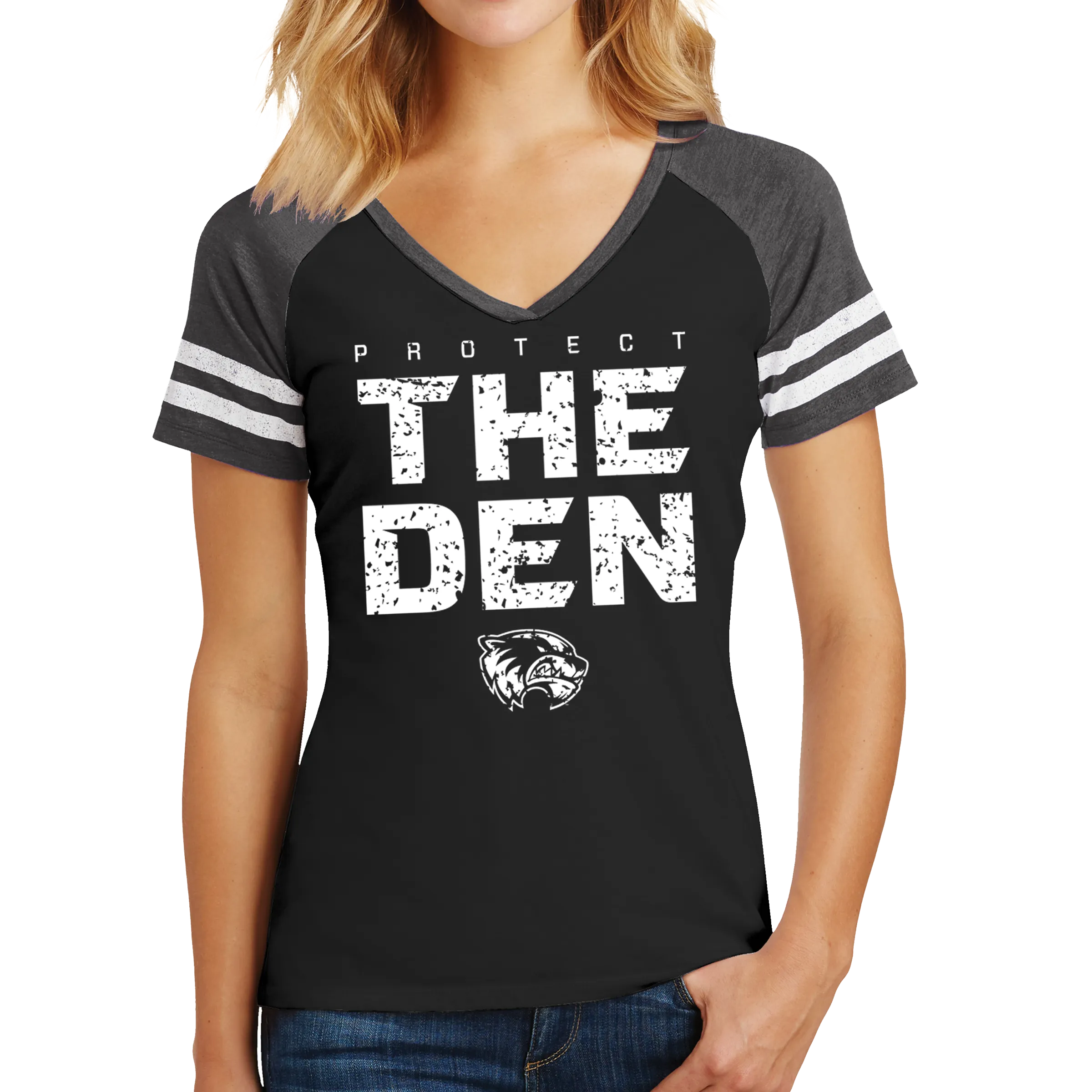 District Women’s Game V-Neck Tee- Protect The Den