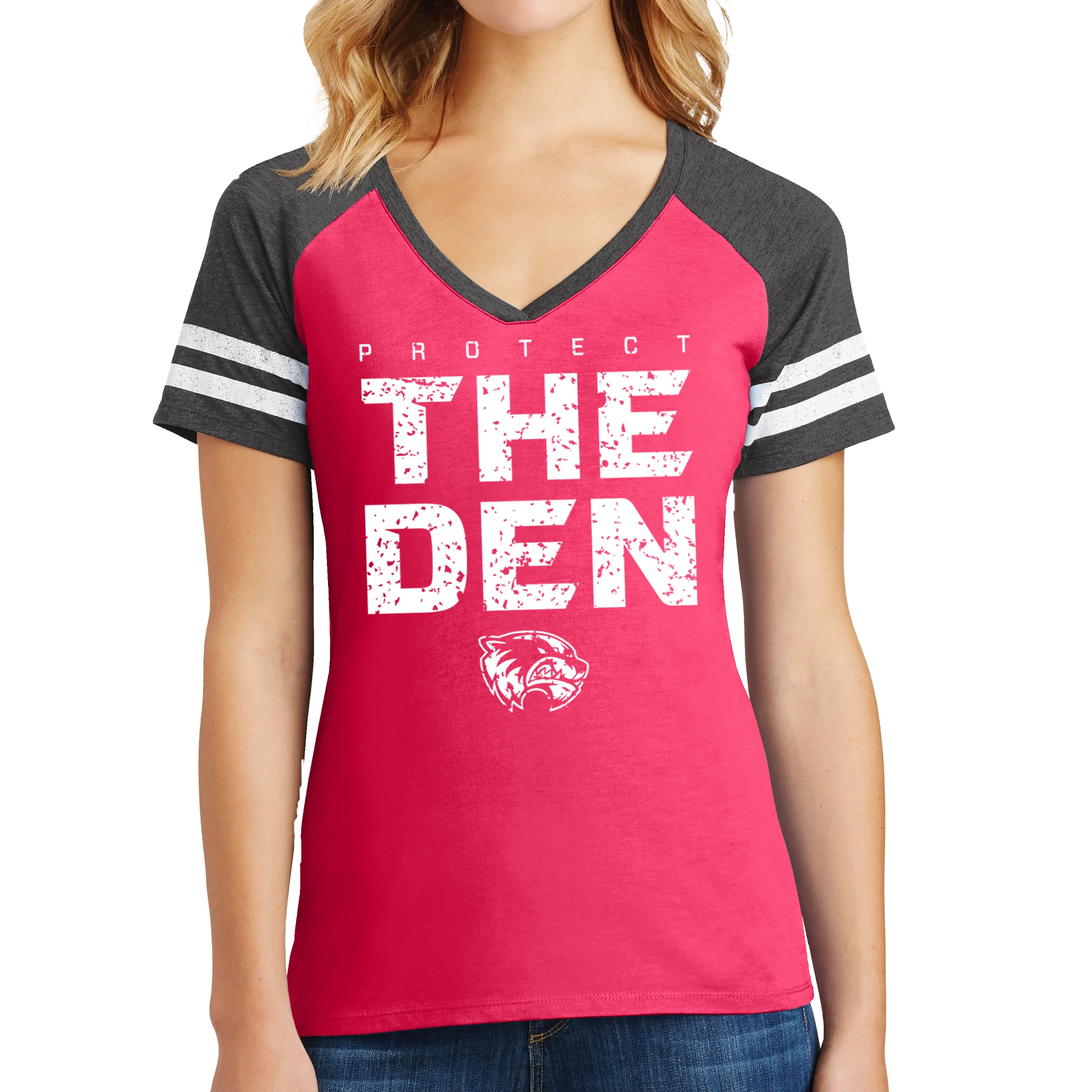 District Women’s Game V-Neck Tee- Protect The Den
