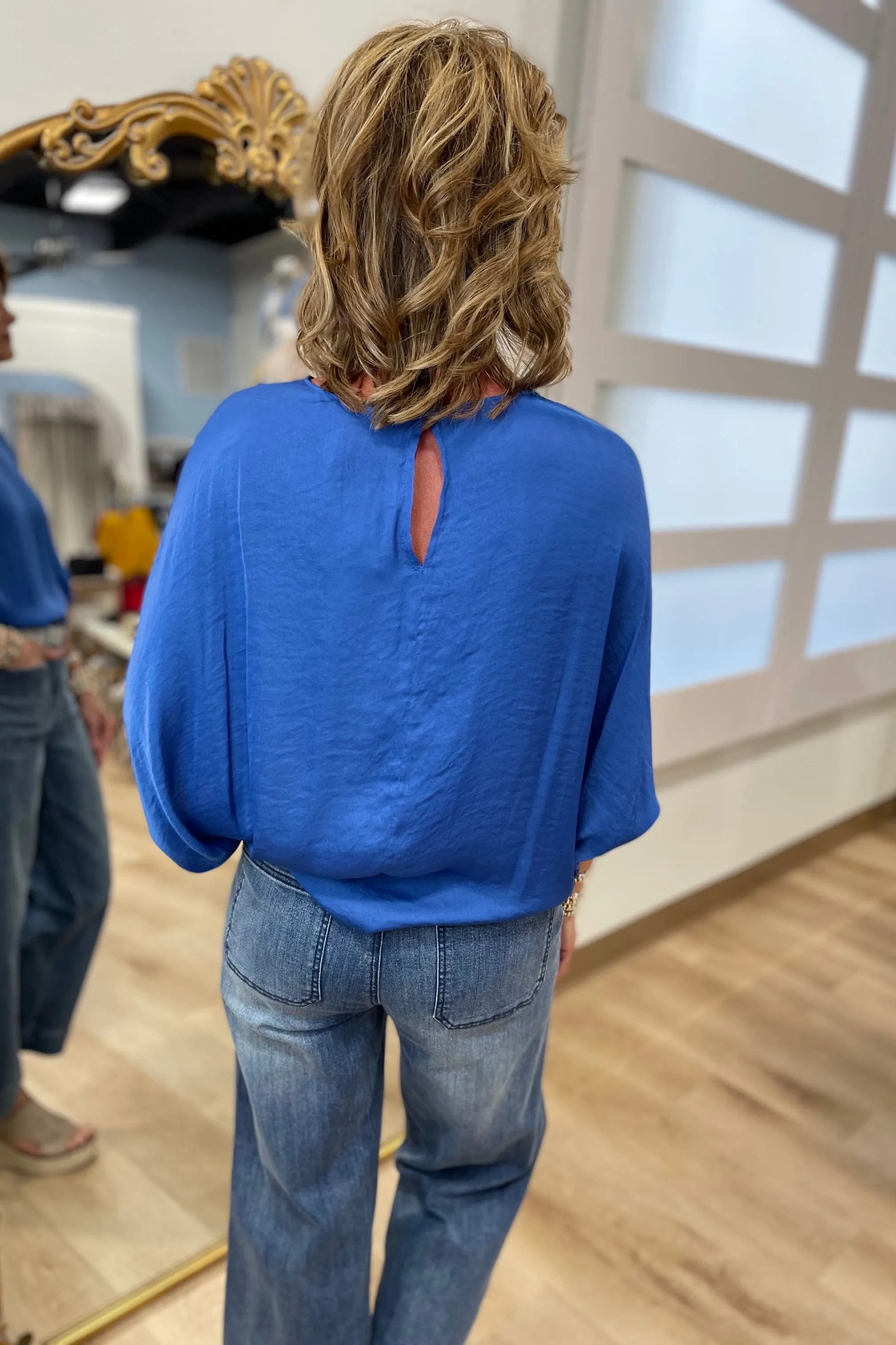 Easy Going 3/4 Sleeve Batwing Blouse Cobalt