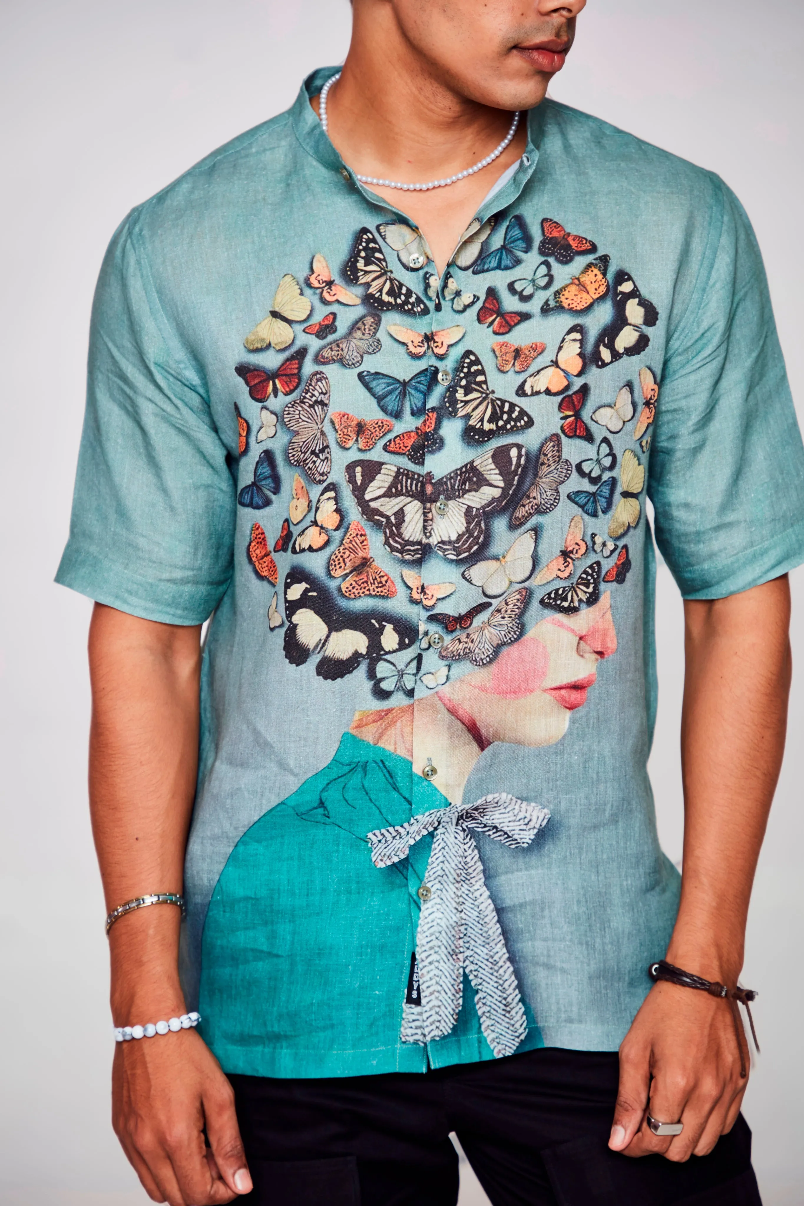 Feminine Fusion Printed Pure Linen Short Sleeve Unisex Shirt