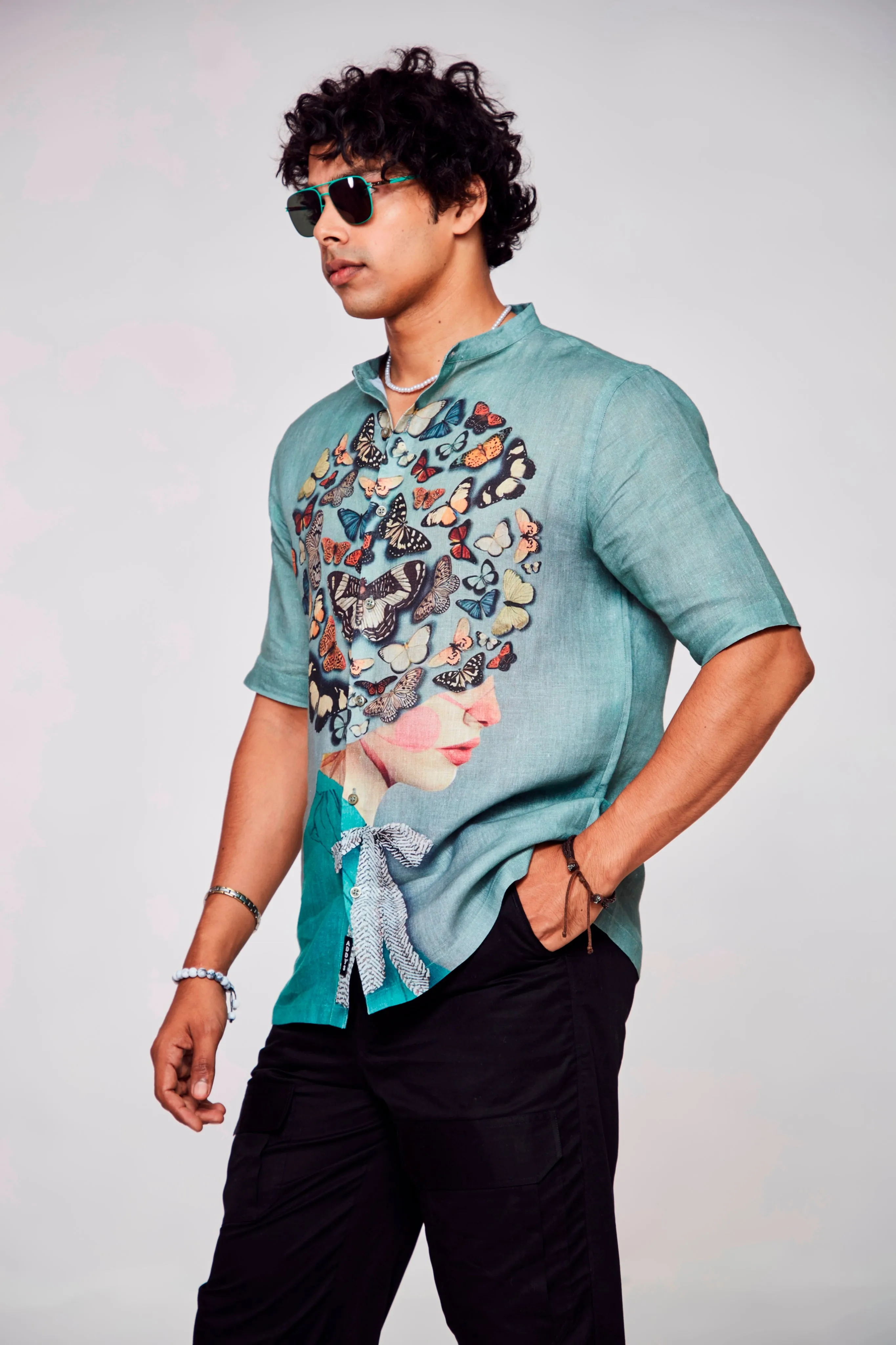 Feminine Fusion Printed Pure Linen Short Sleeve Unisex Shirt