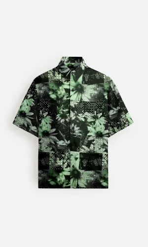 Floral Matrix Pure Bemberg Satin Short Sleeve Shirt
