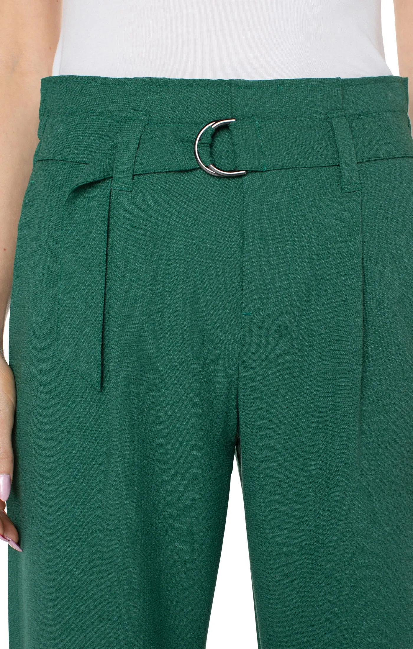 Liverpool Belted Paperbag High Waist Crop Wide Leg Pants In Serpentine