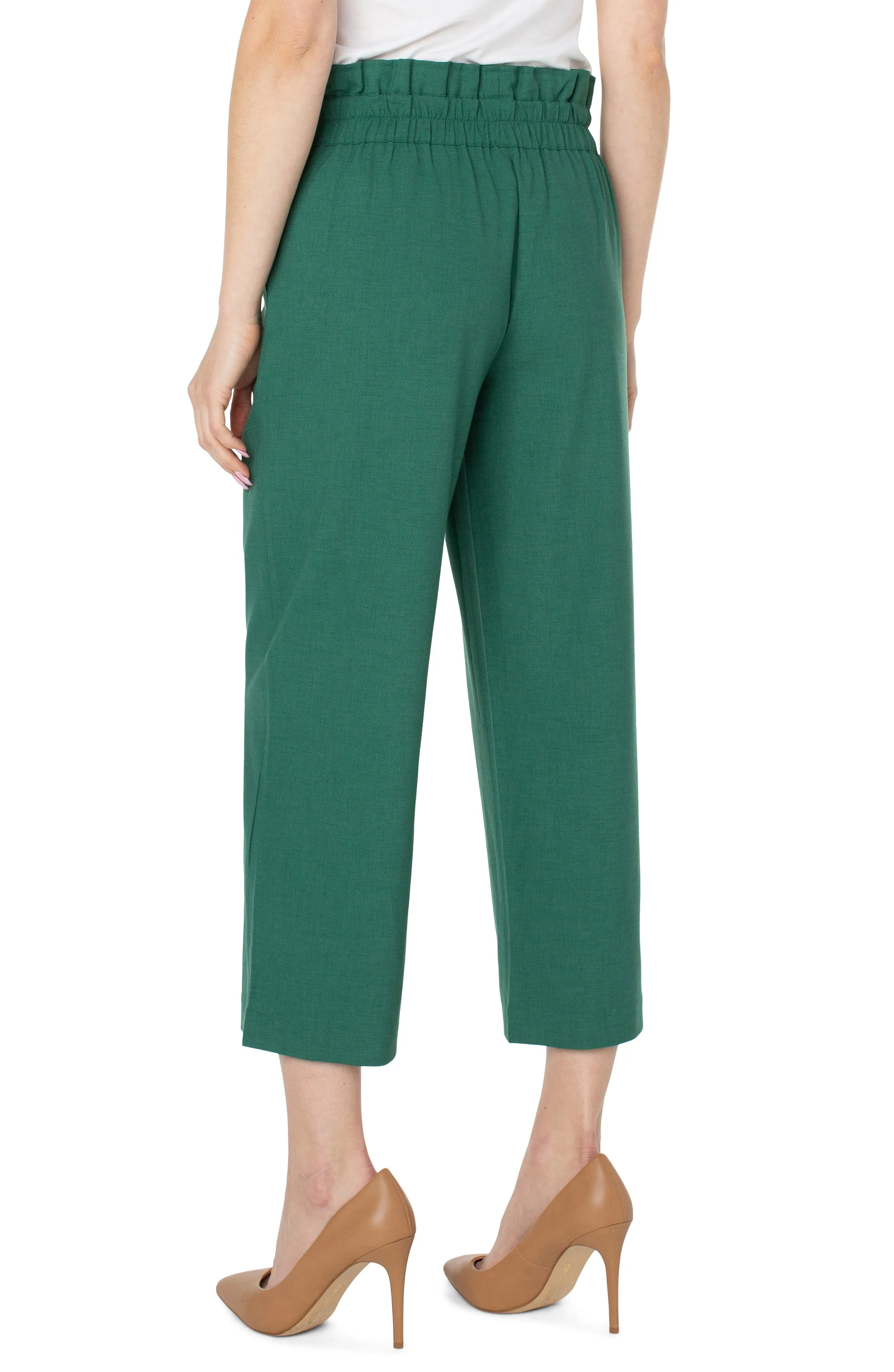 Liverpool Belted Paperbag High Waist Crop Wide Leg Pants In Serpentine