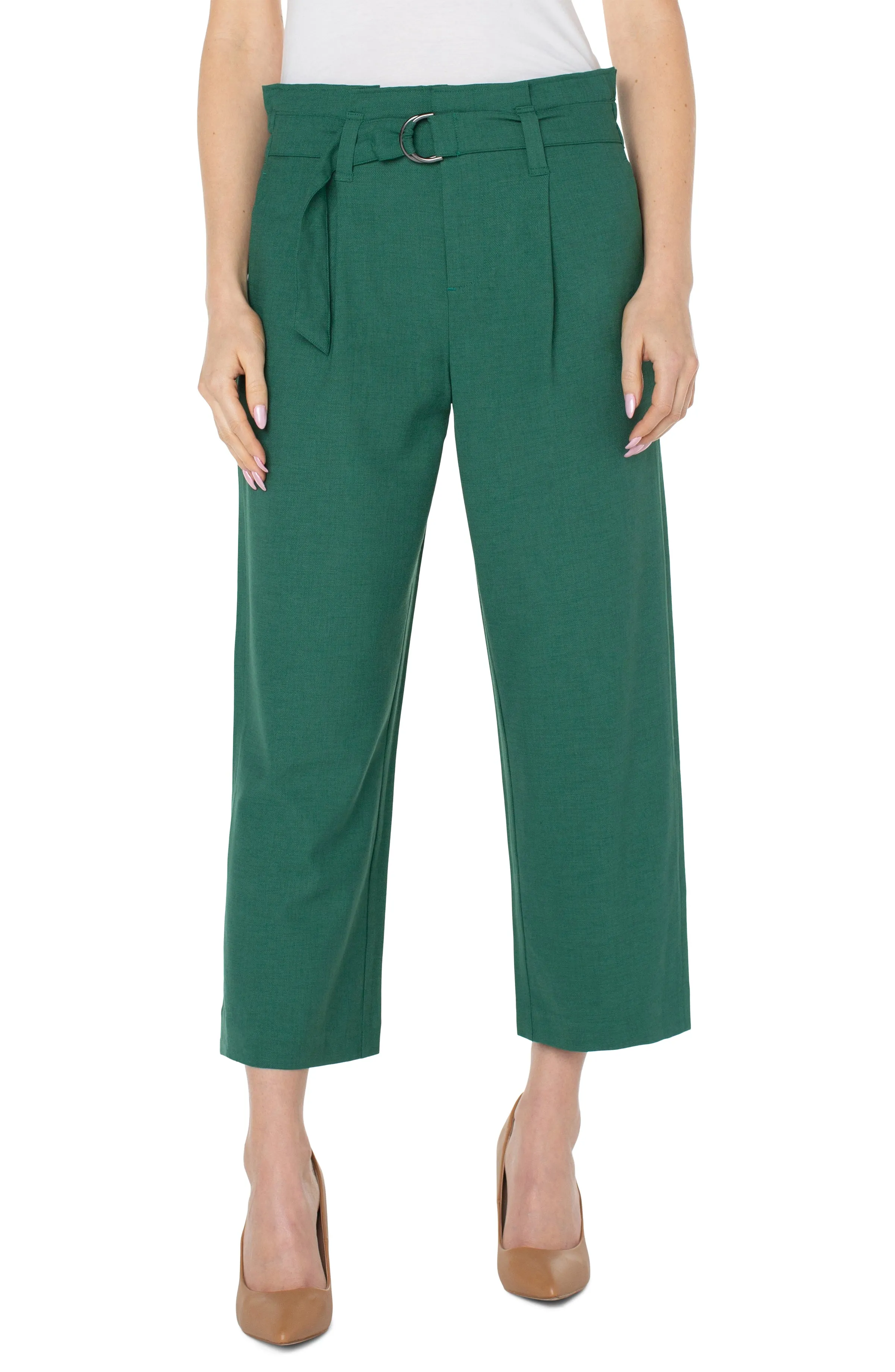 Liverpool Belted Paperbag High Waist Crop Wide Leg Pants In Serpentine
