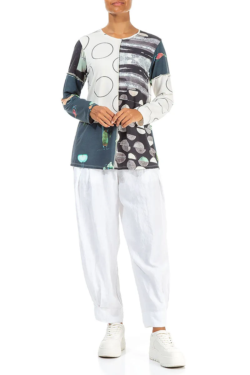 Long Sleeves Mixed Prints Cotton Blouse