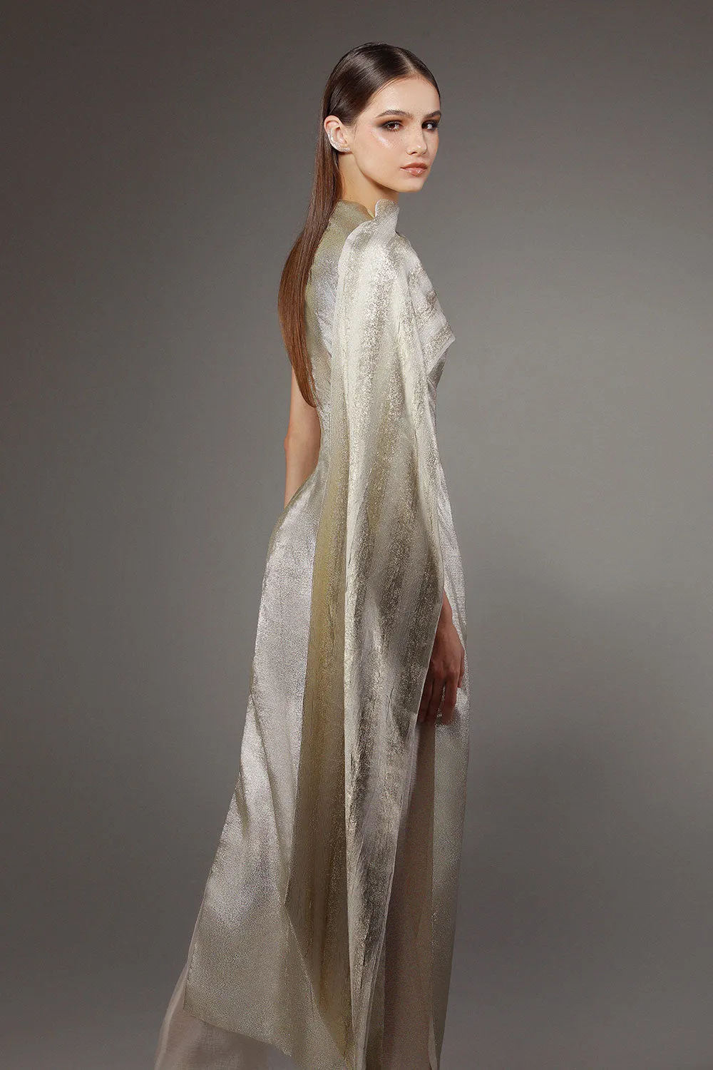 Lurex A-line Side Slit Polyester Floor Length Ao Dai