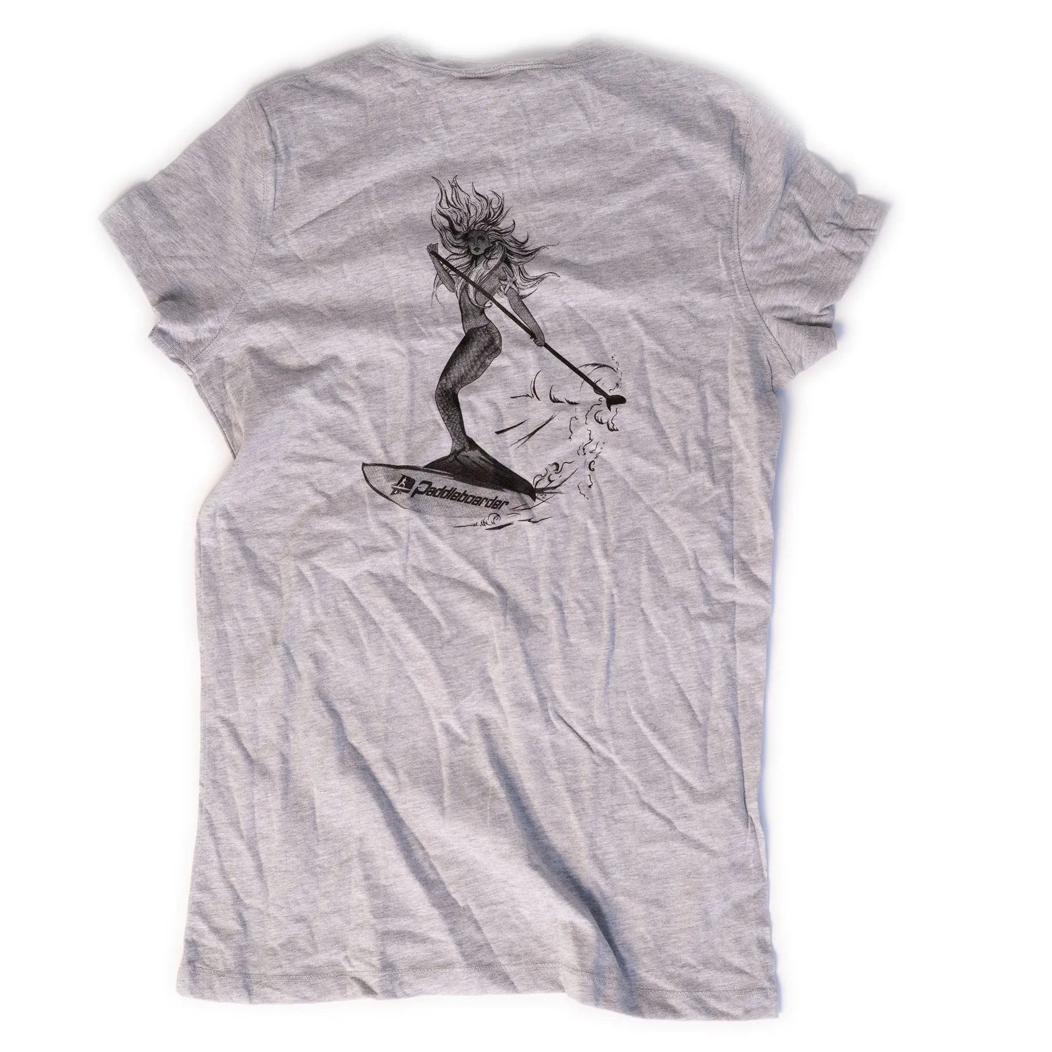 Paddleboarder Mermaid V-Neck T-Shirt - Gray