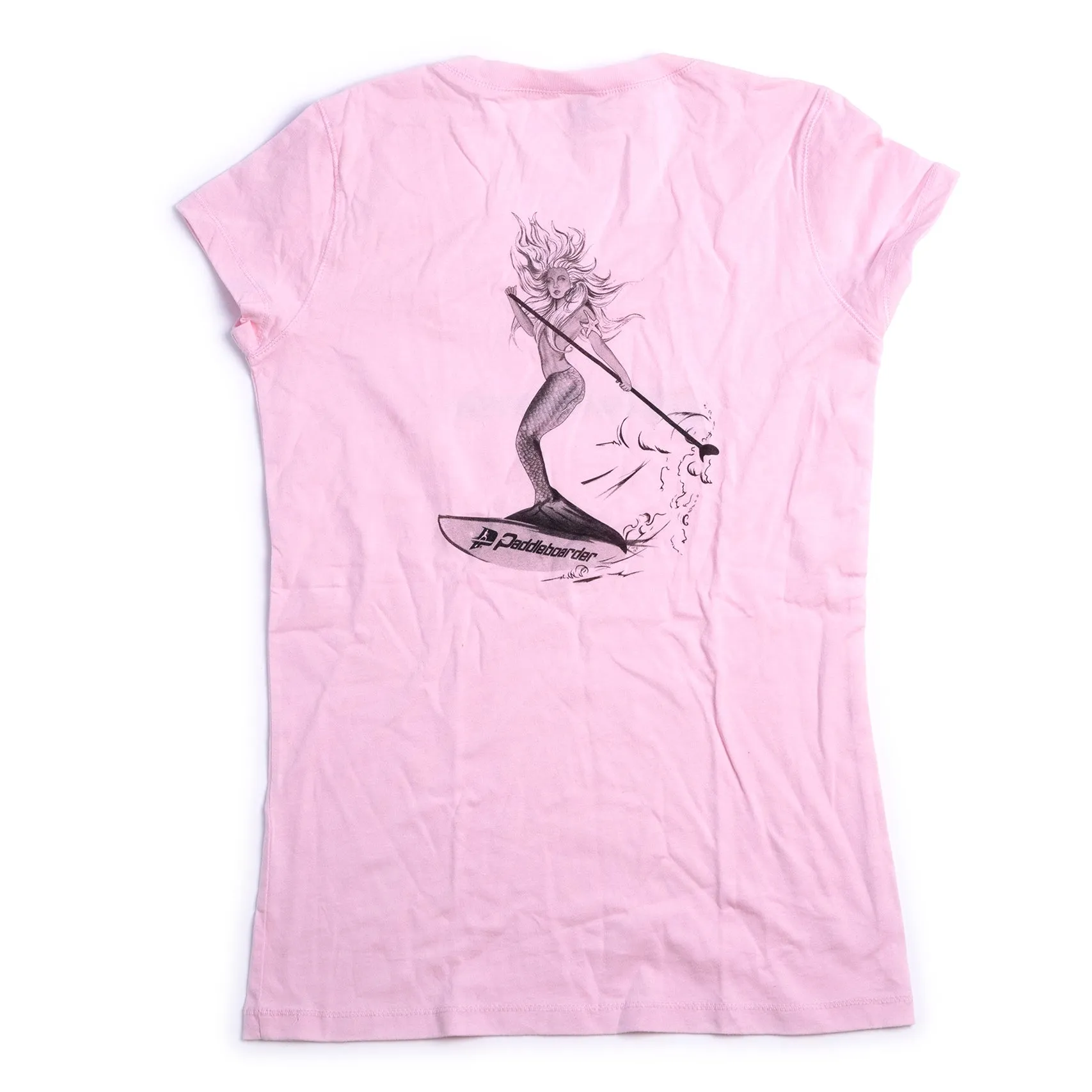 Paddleboarder Mermaid V-Neck T-Shirt - Pink