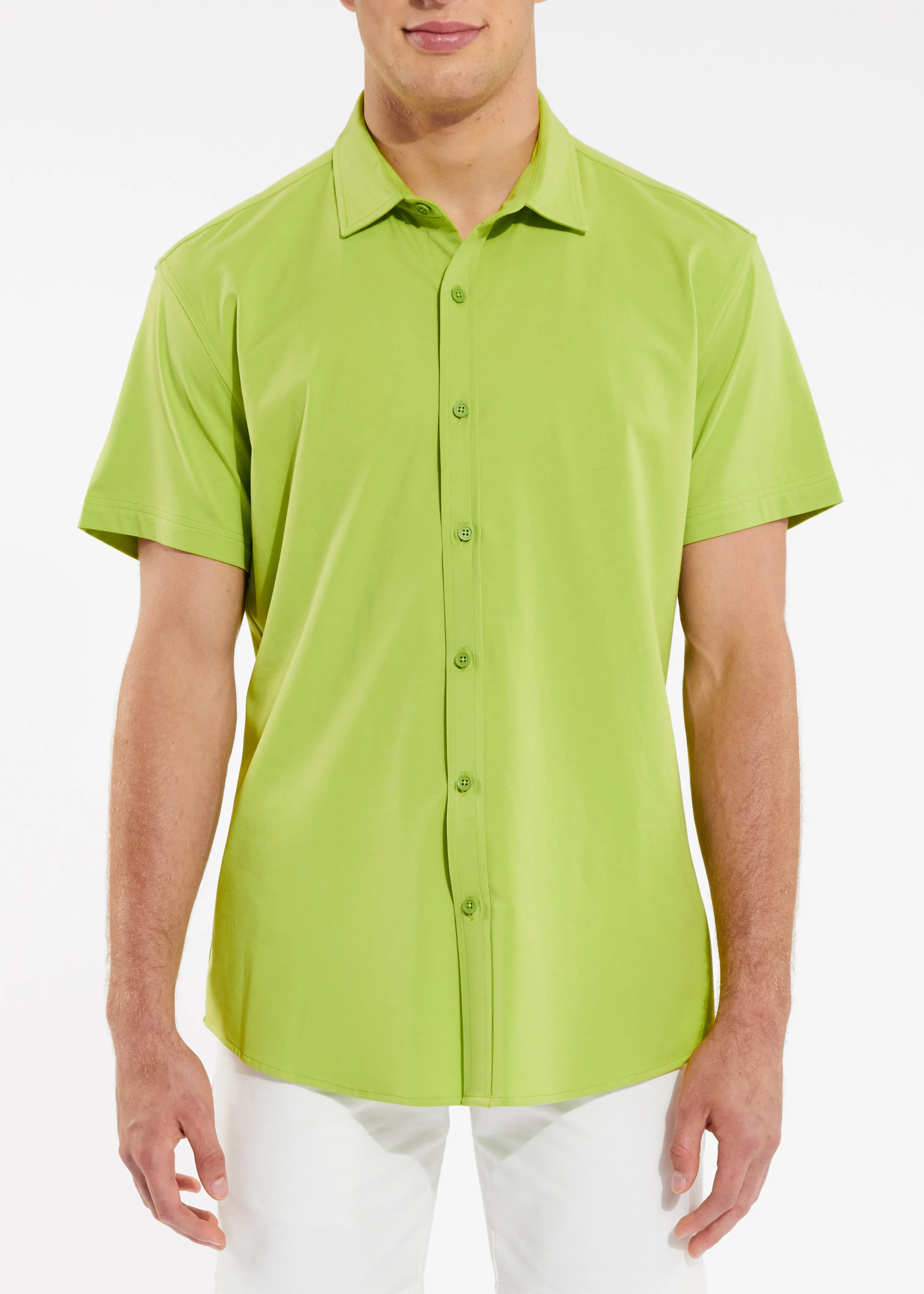 PEAR FECTION SOLID KNIT STRETCH SHORT SLEEVE SHIRT ST-960