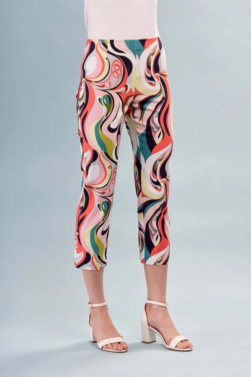 Printed Side Buttons Cropped Techno Pants