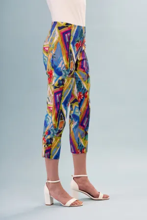 Printed Side Buttons Cropped Techno Pants