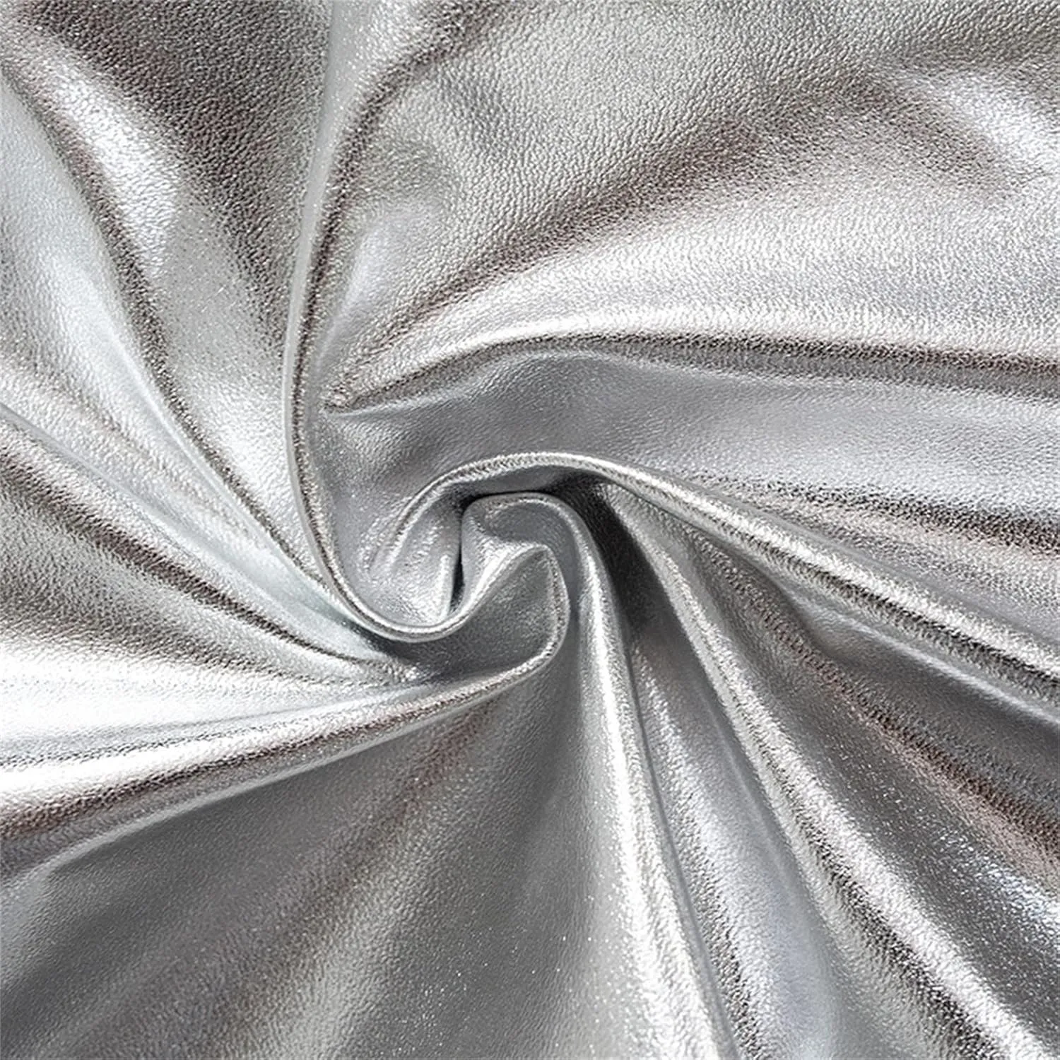 Silver Metallic Straight Leg Pants for Women High Waist Button Down Long Pants PU Leather Sparkling Trousers