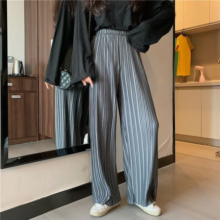 Solid Full Length Pleated Long Pants