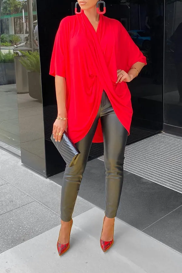 Stylish V Neck Pleated Necessity Top