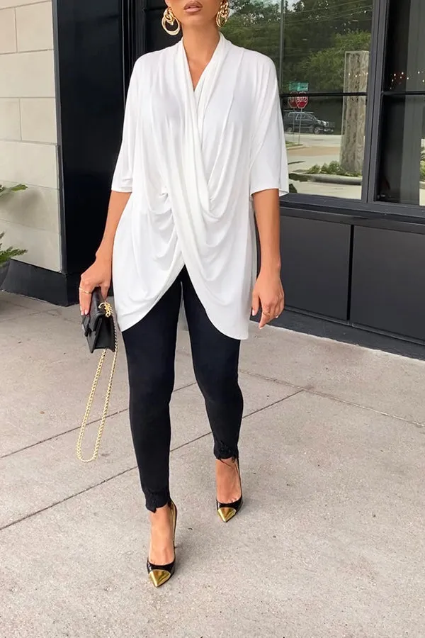 Stylish V Neck Pleated Necessity Top