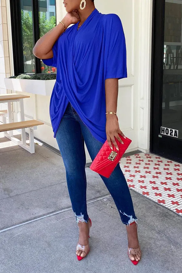 Stylish V Neck Pleated Necessity Top