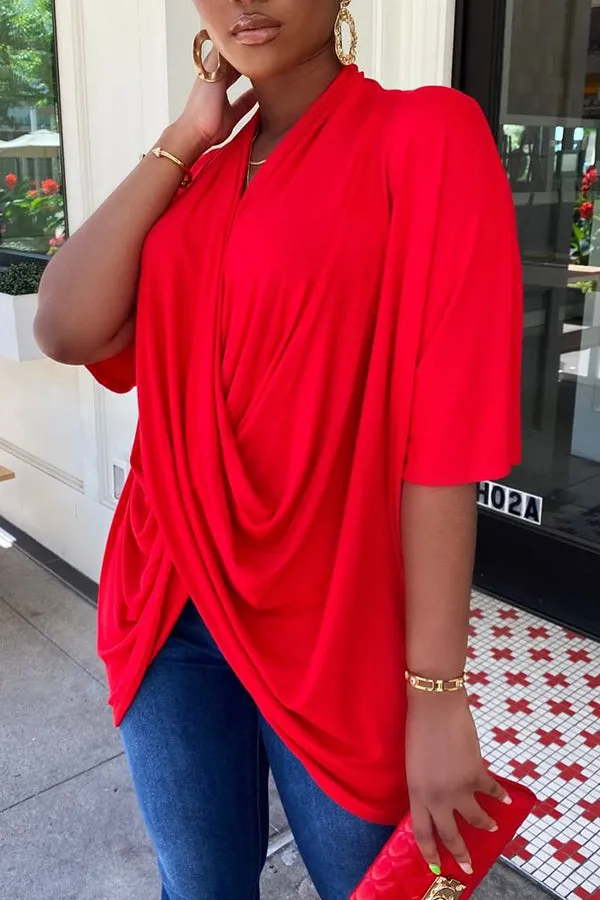 Stylish V Neck Pleated Necessity Top