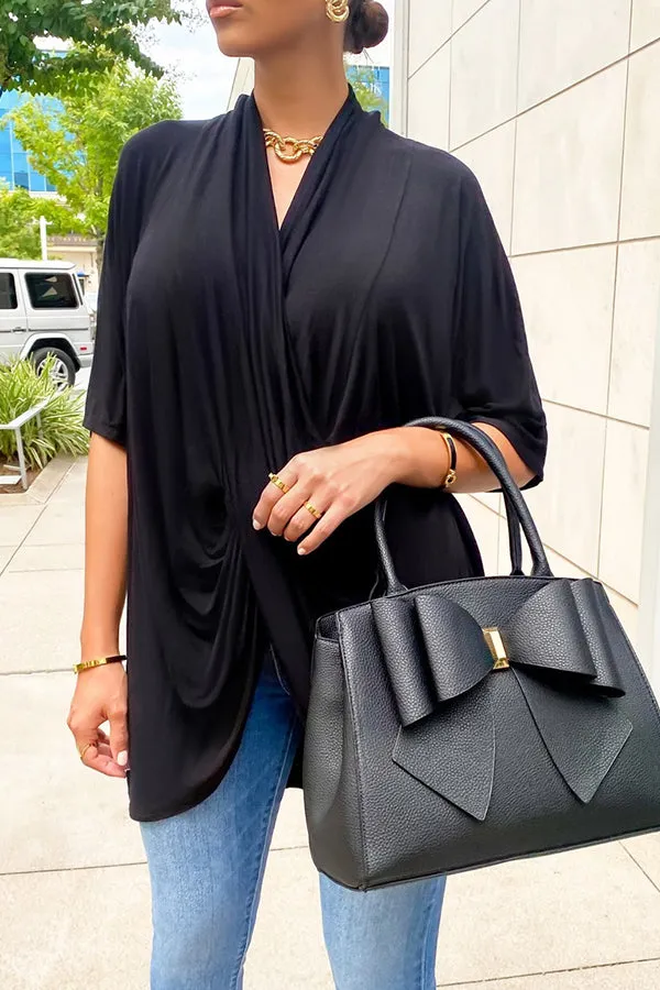 Stylish V Neck Pleated Necessity Top