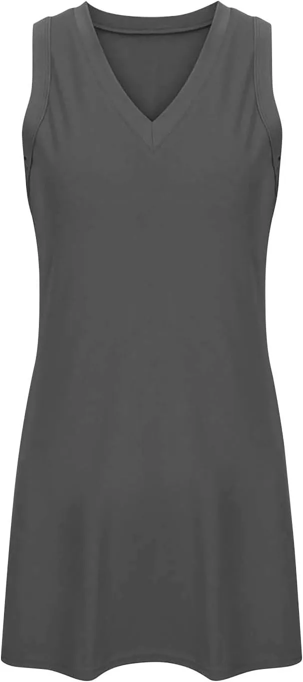 Sundresses for Women Summer Casual V Neck Sleeveless Dresses Boho Beach Cover Up Tank Dress A Line T-Shirts Dress