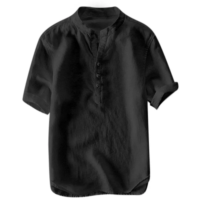 Vintage Style Men's Chinese Style Cotton Solid Color Stand Collar Casual Fashion T-Shirt