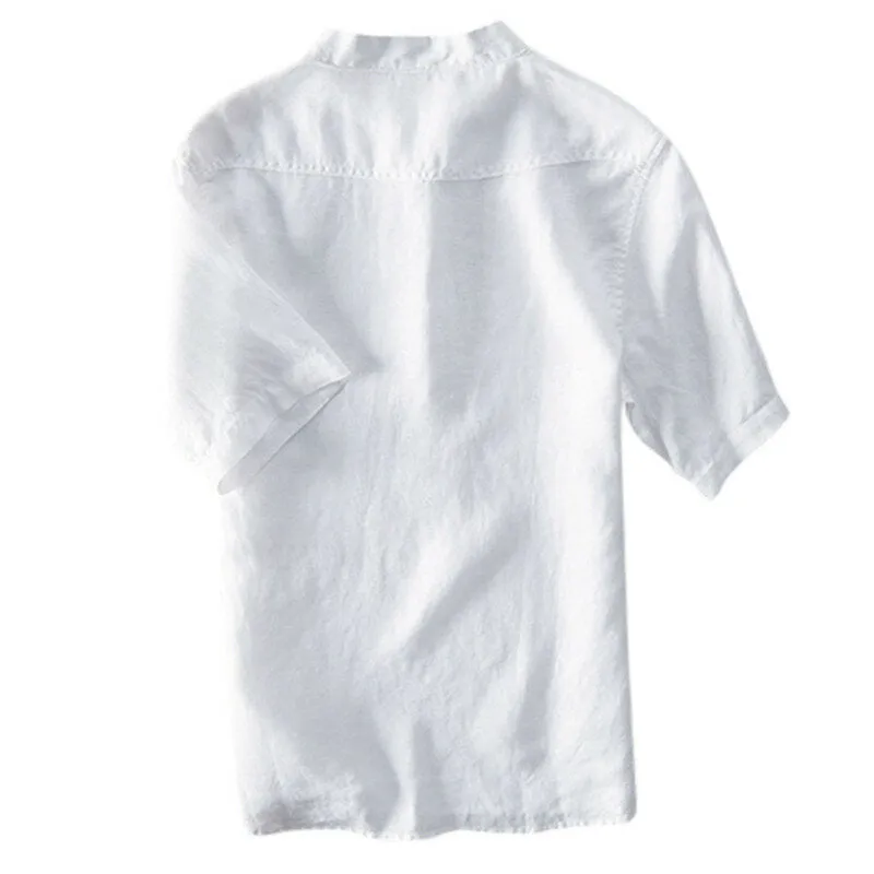 Vintage Style Men's Chinese Style Cotton Solid Color Stand Collar Casual Fashion T-Shirt