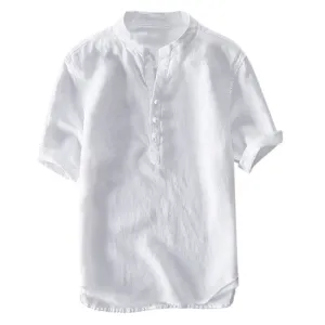 Vintage Style Men's Chinese Style Cotton Solid Color Stand Collar Casual Fashion T-Shirt