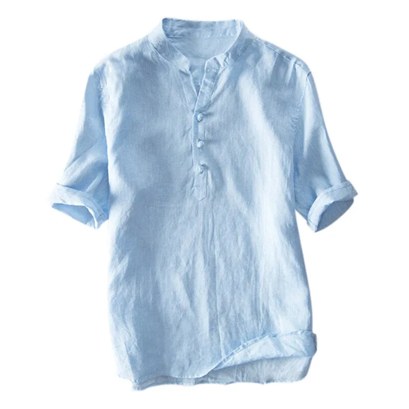 Vintage Style Men's Chinese Style Cotton Solid Color Stand Collar Casual Fashion T-Shirt