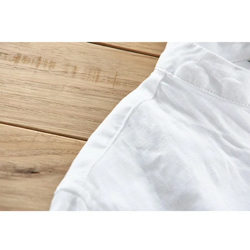 Vintage Style Men's Chinese Style Cotton Solid Color Stand Collar Casual Fashion T-Shirt