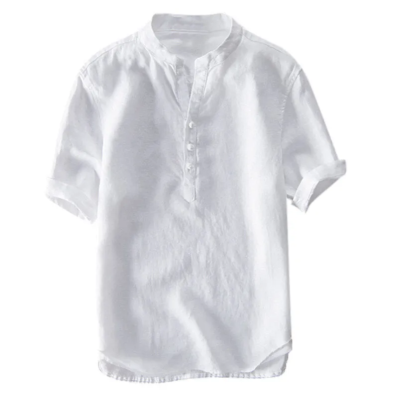 Vintage Style Men's Chinese Style Cotton Solid Color Stand Collar Casual Fashion T-Shirt