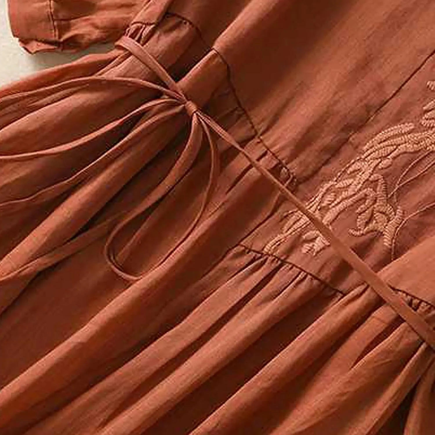 Women Embroidered Dress 3/4 Sleeve Summer Cotton Linen Dress Casual Plus Size Maxi Dress Trendy Summer Beach Clothes