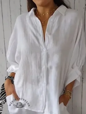 Women's  Cotton & Linen  Casual Tie-back  Shirt